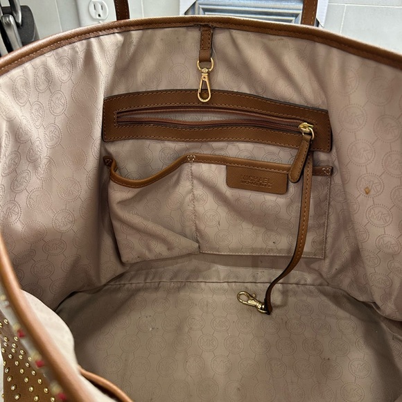 Michael Kors Gold Studded Brown Tote - Picture 12 of 14